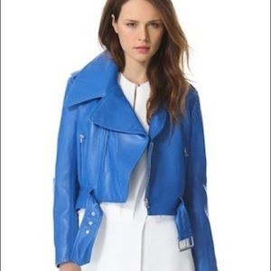 Thierry Mugler royal blue leather biker jacket